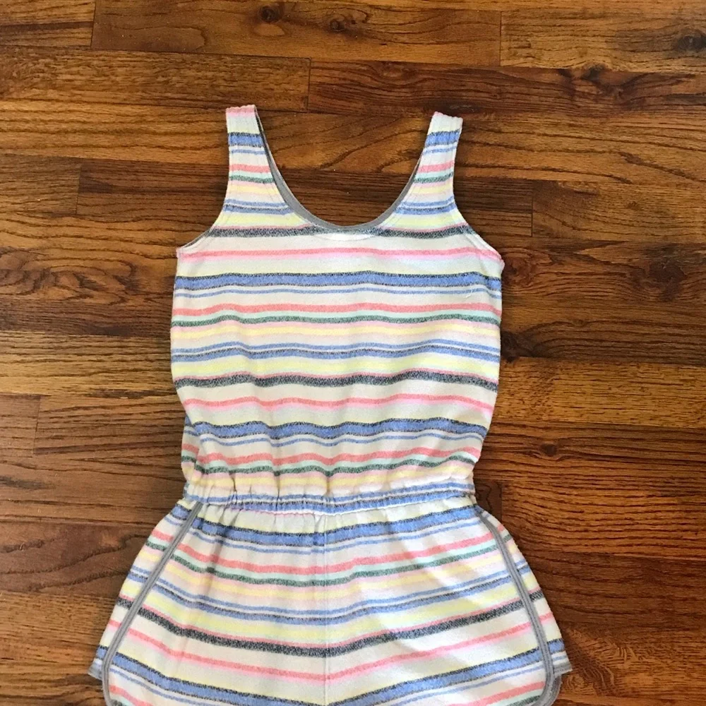Justice 1 Pc Multicolor Stripe Shorts Romper Happy Rainbow Chill Ice Cream Pocke